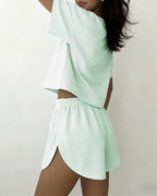 Women Striped Crop Pajama Loungewear Set