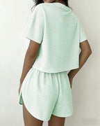 Women Striped Crop Pajama Loungewear Set