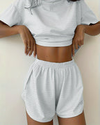 Women Striped Crop Pajama Loungewear Set
