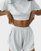 Women Striped Crop Pajama Loungewear Set